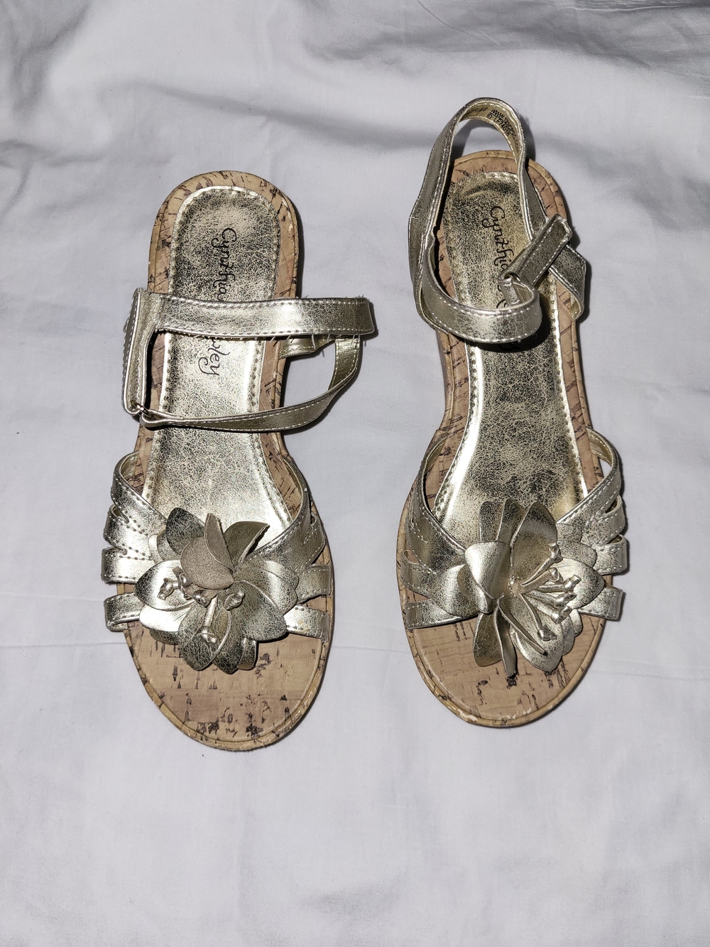 Gold Floral Girls' Sandals with Ankle Strap